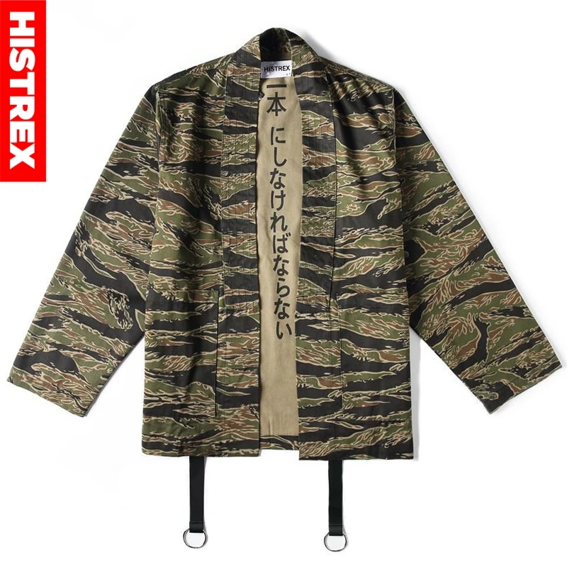 Histrex мужская куртка японские кимоно куртки Camo Японии Стиль хип-хоп камуфляж Открыть стежка кимоно пальто хаки уличная HT9HU - Цвет: DarkGreen