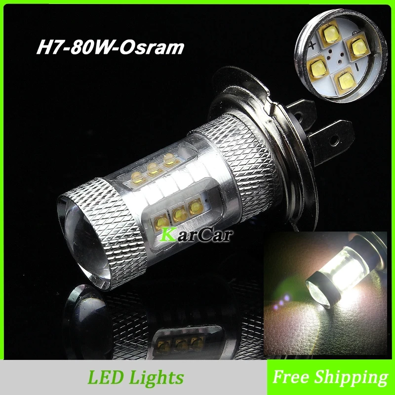 

80W 800LM H7 with Lens High Bright LED Car Fog Light LED Lamp, Auto Car Daytime Running Light Bulb Free Shipping