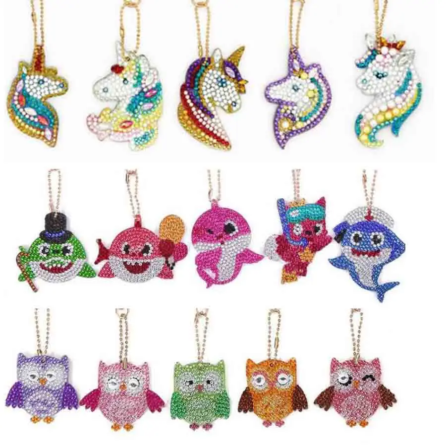 10pcs Unicorn Butterfly Design Diy Diamond Keychain Painting Christmas Gift Diy Special Full Drill Woman Girl Jewelry Keyring