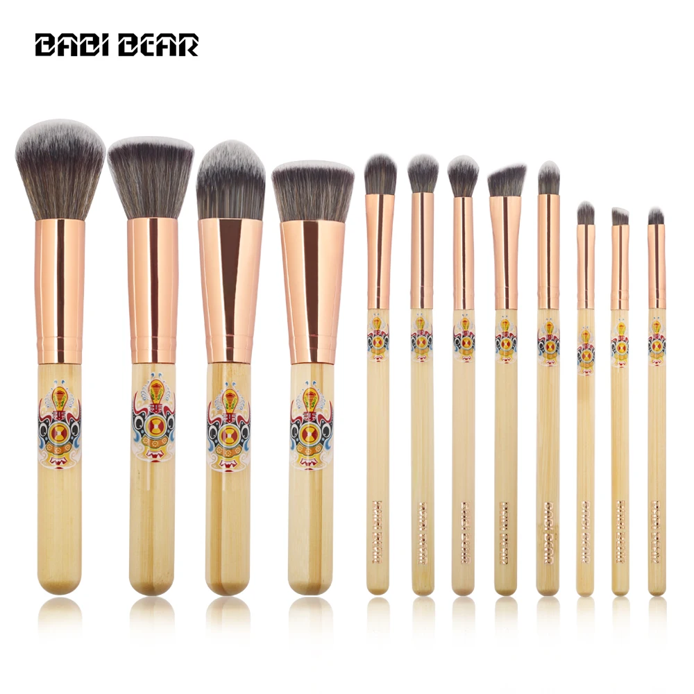 BABI BEAR Makeup Brushes 12Pcs Set Bamboo Make Up Brush Soft Synthetic Collection Kit Powder Contour Eyeshadow Eyebrow Lip | Красота и