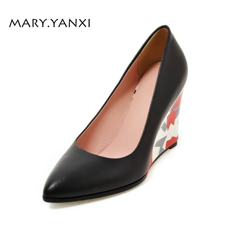 

Spring Autumn Women Pumps Big Size Lady Shoes Solid Slip-On High Heel Wedges Heels Pointed Toe Casual Fashion Shallow Rome