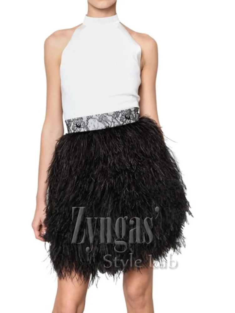 Новая юбка с перьями страуса винтажное однотонное короткое платье сказочное платье сплошной сексуальный танцевальная юбка Настоящее перо