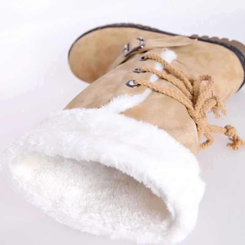 Plardin/Новые Модные женские ботинки размера плюс 34-46 зимние теплые и удобные ботинки до середины икры женские ботинки с пряжкой