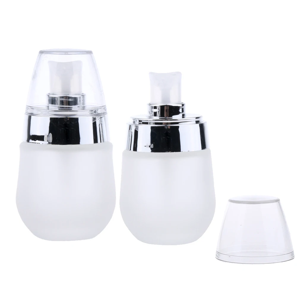 2 x Frosted Glass Refillable Pump Lotion Spray Bottle Makeup Container 30ml for Storaging the Cosmetic Liquids