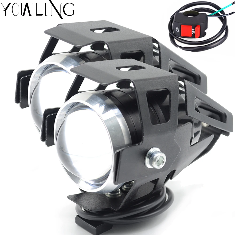 2Pcs/Lot LED Headlight Motorcycle Waterproof 3000LM Chip U5 Motor LED Driving Fog Spot Head Light Lamp With Switch