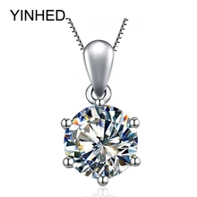 YINHED Classic 6 Garras Corazón y Flechas CZ Colgante Collar con 8mm 2ct Cubic Zirconia 925 de Plata Esterlina Collar de la Mujer ZN110
