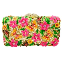 New! designer bright-colored clutch bags flower butterfly evening bags Women crystal prom party purse studded bags SC210