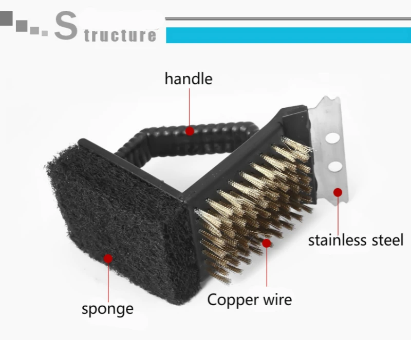 Многофункциональная щетка для чистки барбекю, сетка на гриле, угольная сетка, инструмент для очистки, принадлежности для барбекю с ручкой скребка, 3 шт./партия