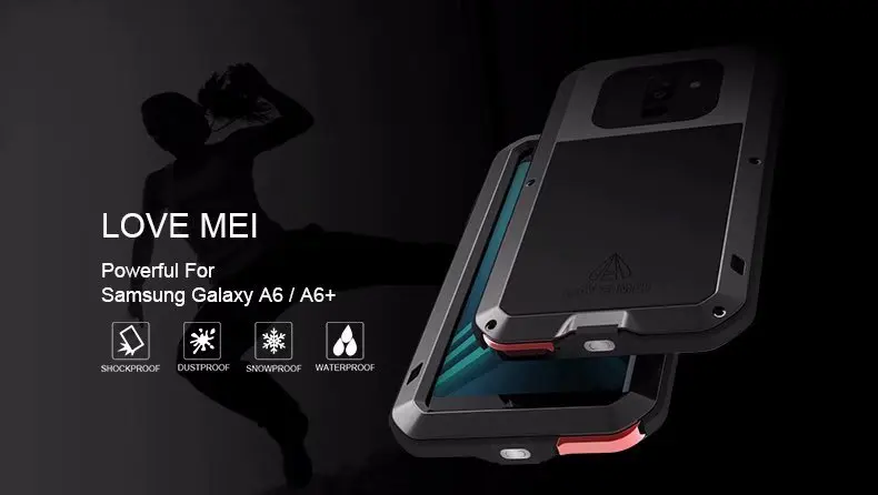 Love Mei Brand Powerful case for Samsung Galaxy A6 2018 Life Waterproof Aluminum Metal Tough Shockproof Plus | Мобильные телефоны и