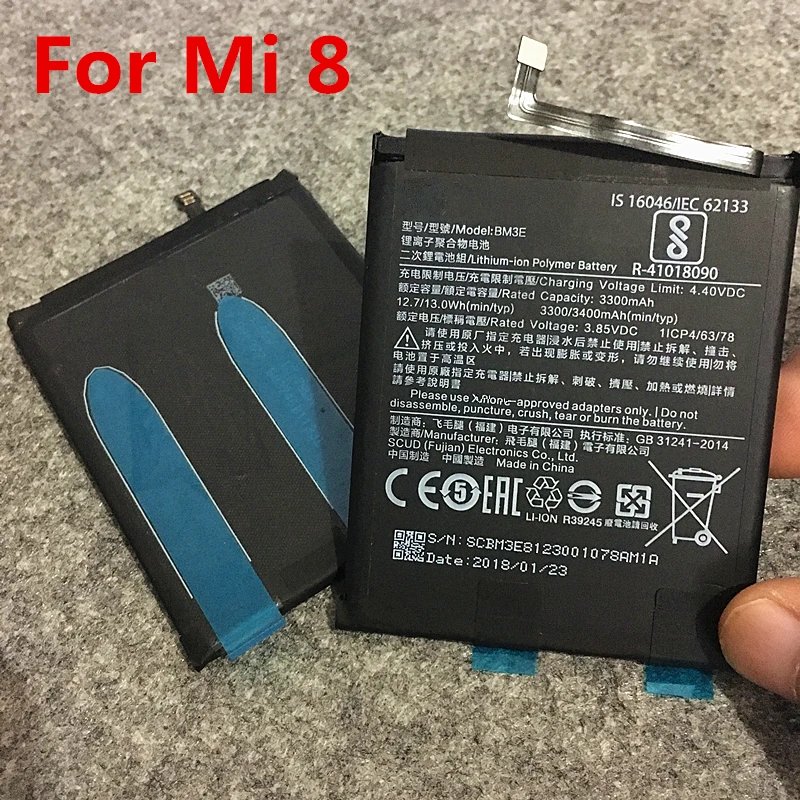 Настоящий 3300/3400 mAh BM3E аккумулятор с клеем, стикер для Xiaomi mi 8 mi 8 батареи