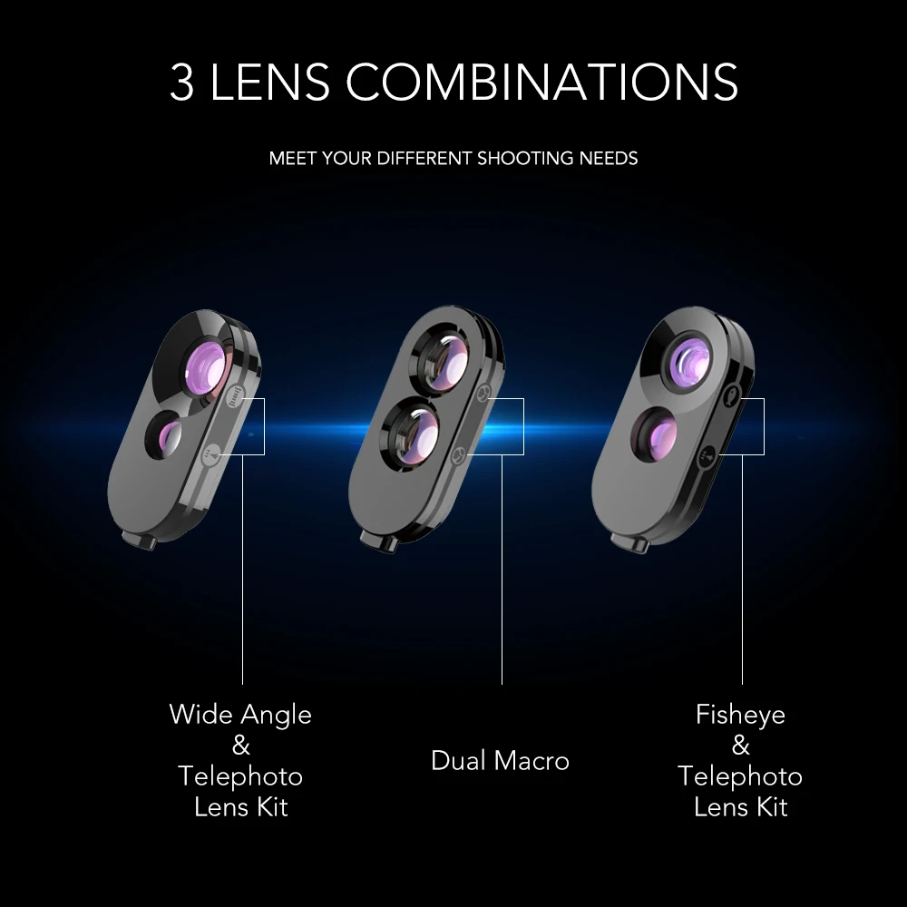  Phone LensPhone Camera Lens Kit Fisheye Wide Macro Telephoto Zoom Lens with Back Phone Case For Sma