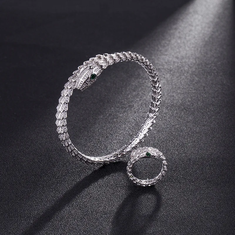 

Opening Non-mainstream Set Zircon Snake-shaped Armband Spring Adjustable Ring Adorn Article Free Shipping No Minimum Order