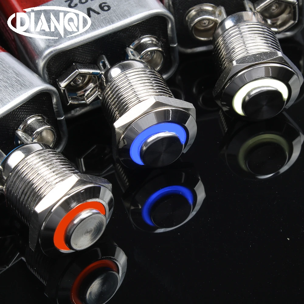 12mm metal brass push button switches ring illumination high round