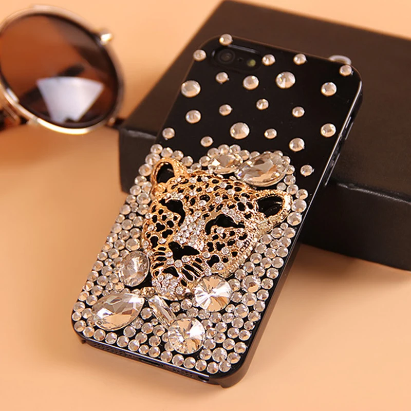 Diamond Crystal Leopard Rhinestone Phone Cases Coque Back Cover for iPhone 5s 5 SE 6s 6
