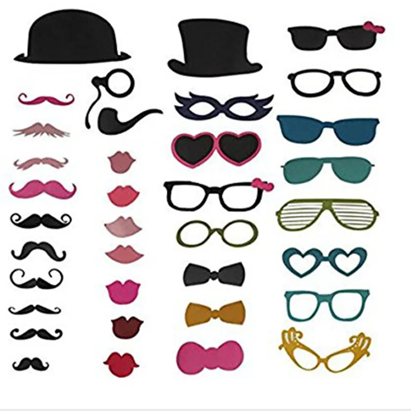 36pcs Photo Booth Props Funny Fun DIY Mask Glasses Mustache Lip On A Stick Photobooth Props Birthday Wedding Party Supplies