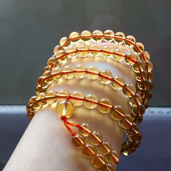 

Natural Yellow Citrine Quartz Bracelets Wealthy Gemstone Stretch Woman 8mm Crystal 108 Prayer Round Beads Necklace AAAAAA