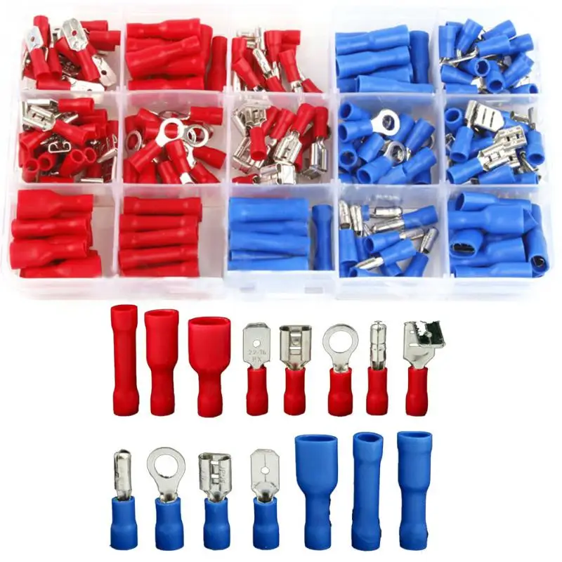 

200pcs/lot Eletrical Cable Terminal Connecting Tool Assorted Electrical Fork Ring Spade Crimp Terminal Wire Connector Box Kit