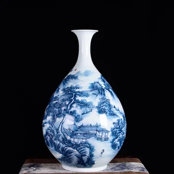 

Jingdezhen ceramic Master Hand Painted Blue And White Porcelain Landscape Vase Antique Chinese Classical Living Room vase