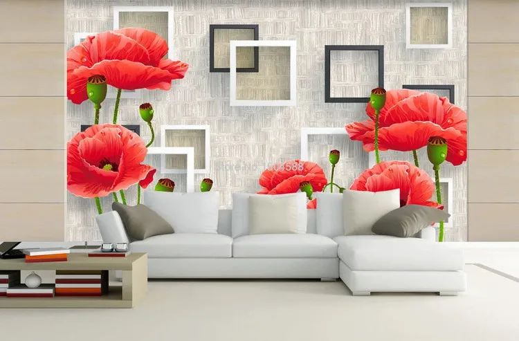 Фото обои Современные Простые красные цветы фрески Гостиная ТВ диван спальня обои для стен 3 D домашний декор Papel де Parede