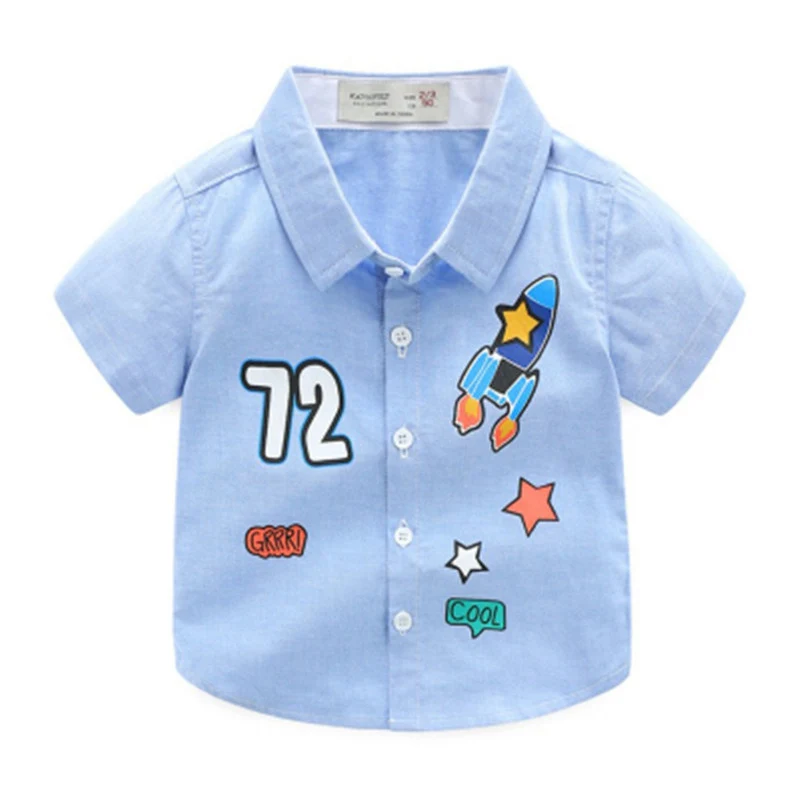 Новая летняя рубашка для маленьких мальчиков; рубашка с короткими рукавами и рисунком; Детские рубашки; повседневная одежда; детская хлопковая одежда; рубашки; 2-7Y - Цвет: Blue rocket