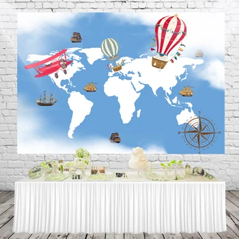 

HUAYI Aircraft boy Baby Shower world Adventure Backdrop cartoon theme birthday party decoration Photo Booth Background W-2147