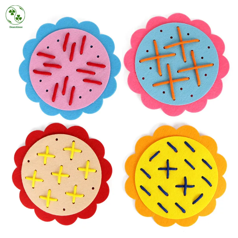 

4Pcs/Set Felt Cloth Big Flower Kindergarten Study Tools Learn to Tie Rope Intellectual Felt Cloth Craft 17X17CM