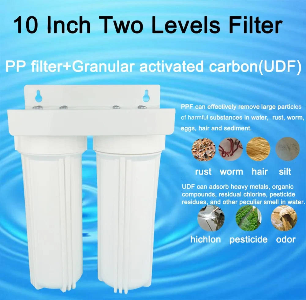 

10 inch water Two Levers filter 1/2" interface tap water pipe purifier 2 stages household pre-filter with PPF+UDF white body