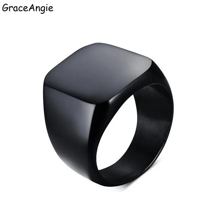 

GraceAngie Jewelry High Polished Signet Solid Stainless Steel Ring Titanium Steel Biker Ring For Men's Jewelry Custom Rings Gift
