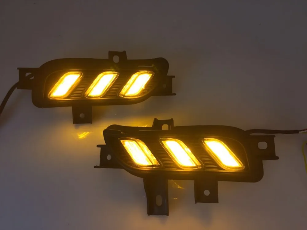 EOsuns светодиодный DRL Дневной ходовой светильник наивысшего качества для kia k3, синий Ночной светильник, желтый сигнал поворота, беспроводное управление
