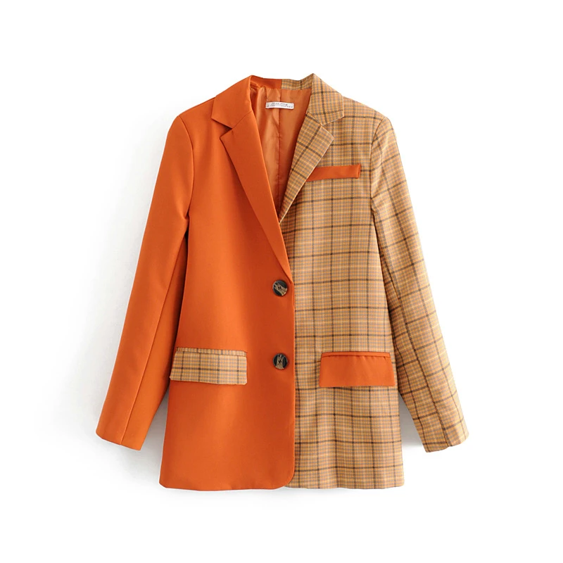 Tangada женский блейзер два в одном два цвета оранжевый пиджак бежевый пиджак в клетку ассиметричный пиджак прямой силуэт дизайнерский пиджак жакет оверсайз DA24 - Цвет: Оранжевый