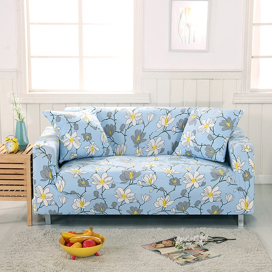 Blue Flowers Couch Sofa Covers For Living Room 100 Polyester Corner