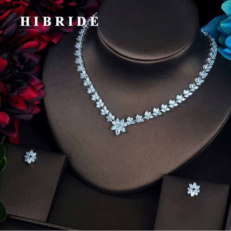 

HIBRIDE Brilliant Clear Full Cubic Zirconia Women Bride Jewelry Sets Necklace Set Wedding Accessories Gifts Wholesale N-426