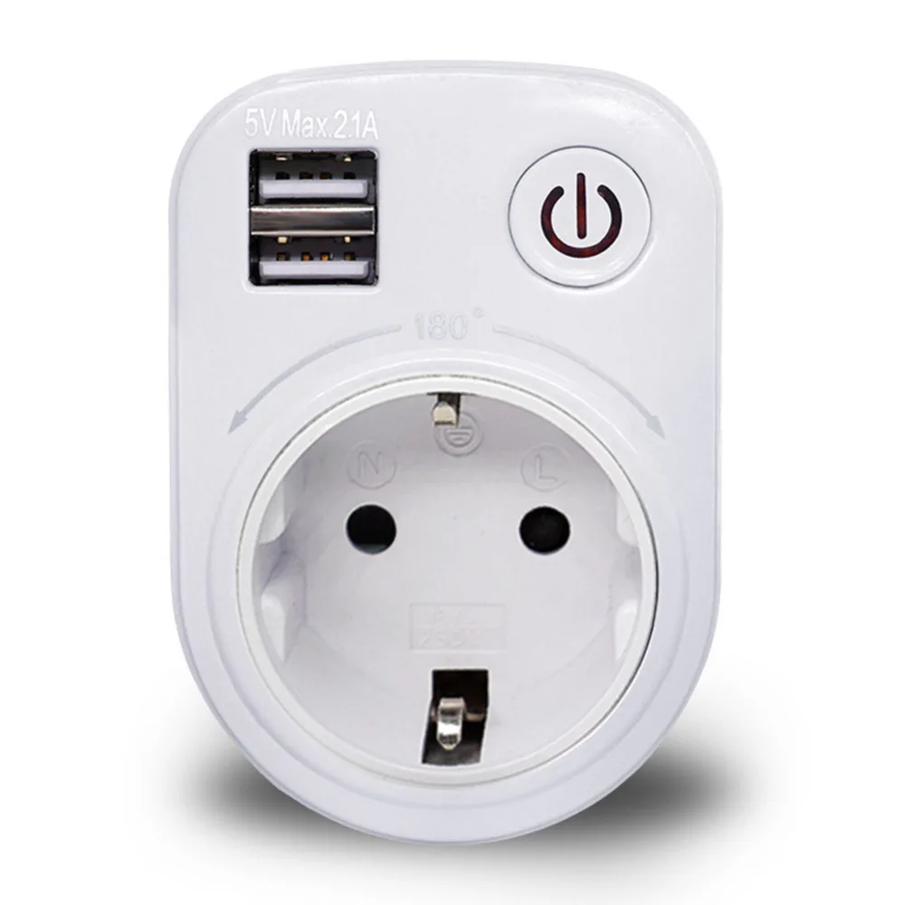 

Dual USB Port 2.1A Wall Charger Power Adapter Travel Electrical Socket Switch and AC Outlet EU/US/UK Plug