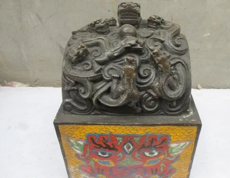 

xiuli 002111 Chinese Regius Palace 100% Bronze cloisonne Nine Dragon Emperor Imperial seal