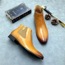 Мужские ботильоны из натуральной кожи; цвет желтый, черный; итальянские короткие Ботинки martin; модная обувь без шнуровки; Свадебная обувь