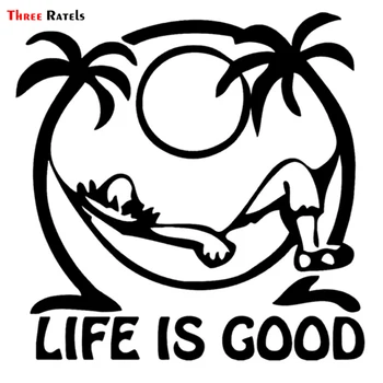 

Three Ratels TZ-2029# 15x15cm funny car stickers LIFE IS GOOD Male sunbathing in a hammock in the Beach car stickers and decals