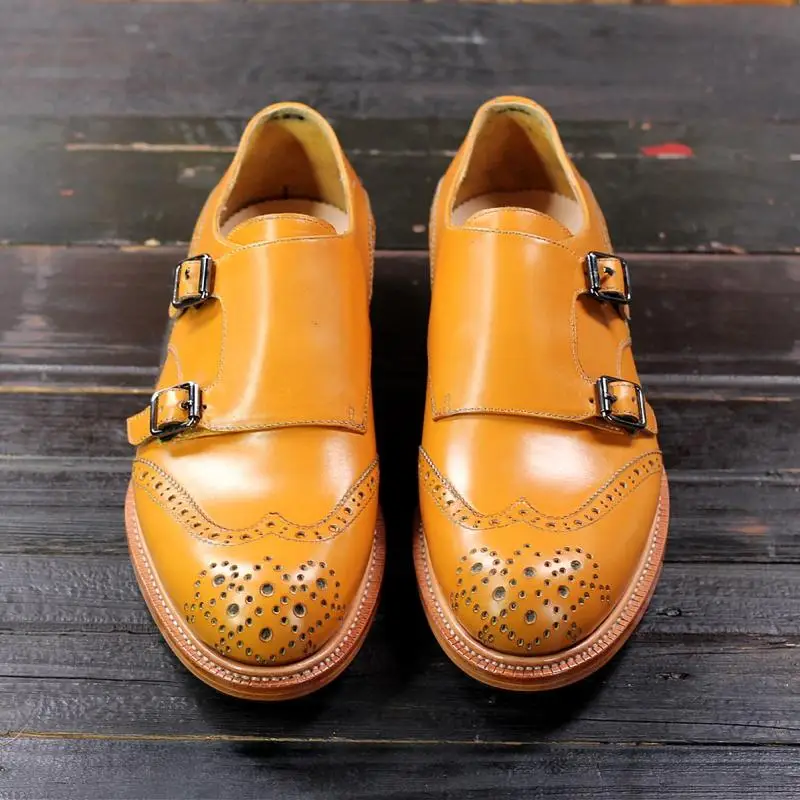 Sipriks импорт из Франции телячьей кожи модельные туфли мужские желтые мужские костюм обувь на заказ Шитье рант двойной Монк ремень Офис 46