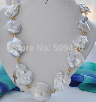 

Free Shipping Big 30mm white baroque keshi reborn pearl necklace 20inch
