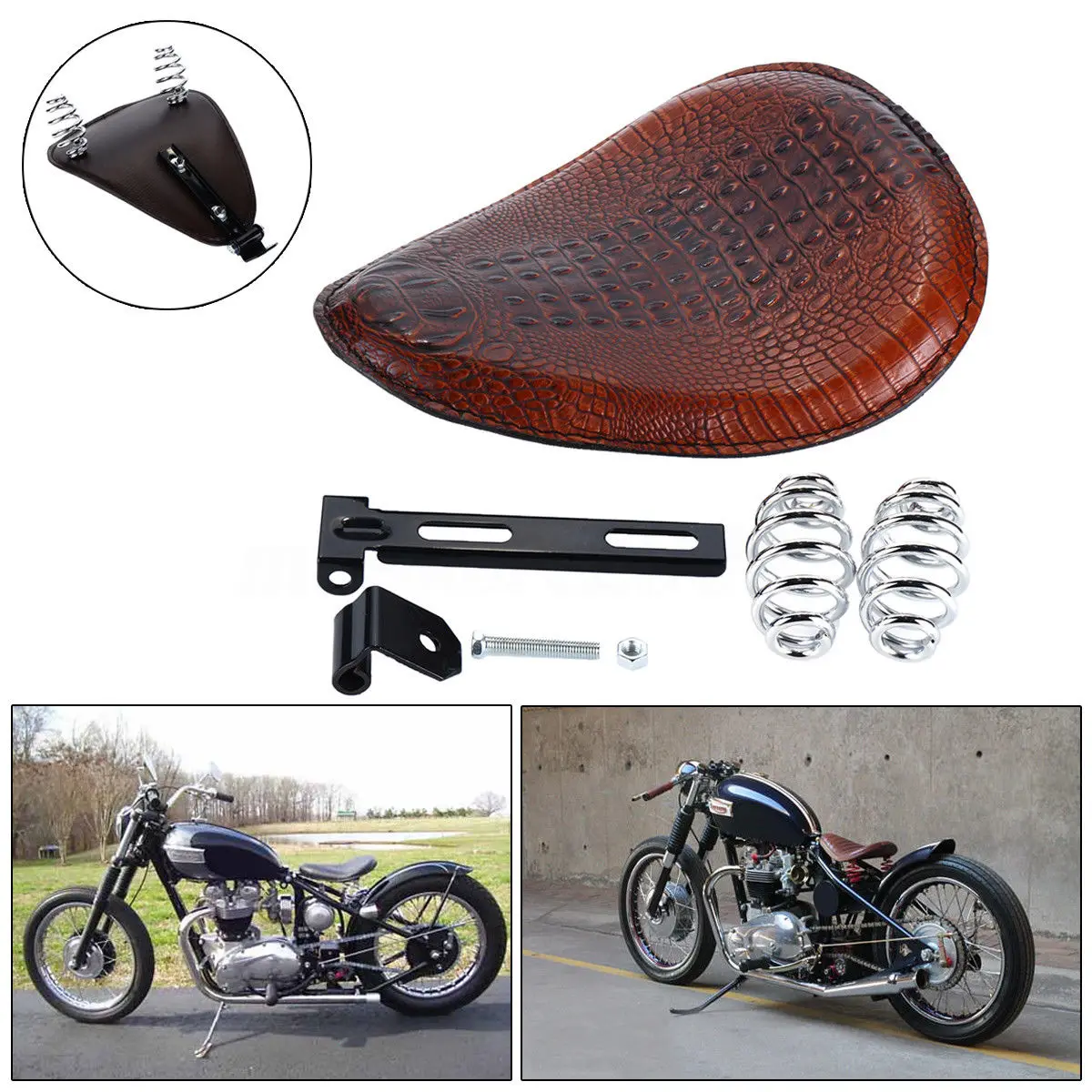 

Motorcycle Seat Brown Alligator Leather Solo Great for Harley Chopper Bobber New Seat Cushions Saddle Motorcycle Accessories