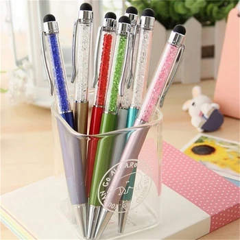 

1 PCS Fashion Diamond Ballpoint Pens Stationery 2 in 1 Crystal Stylus Pen Touch Screen Pen Multicolor