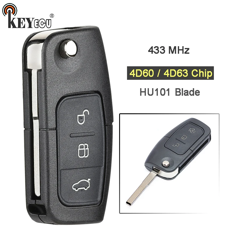 

KEYECU Keyless Entry 433MHz 4D60/4D63 Chip Remote Car Key Fob 3 Button For Ford Focus Mondeo C-Max S-Max Galaxy Fiesta HU101