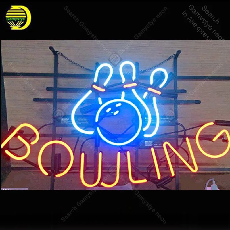 

Neon Sign for Bowling neon Beer Bar Game Room improvement Handicraft Store Real Glass Tube Bar room Accesaries Club neon light