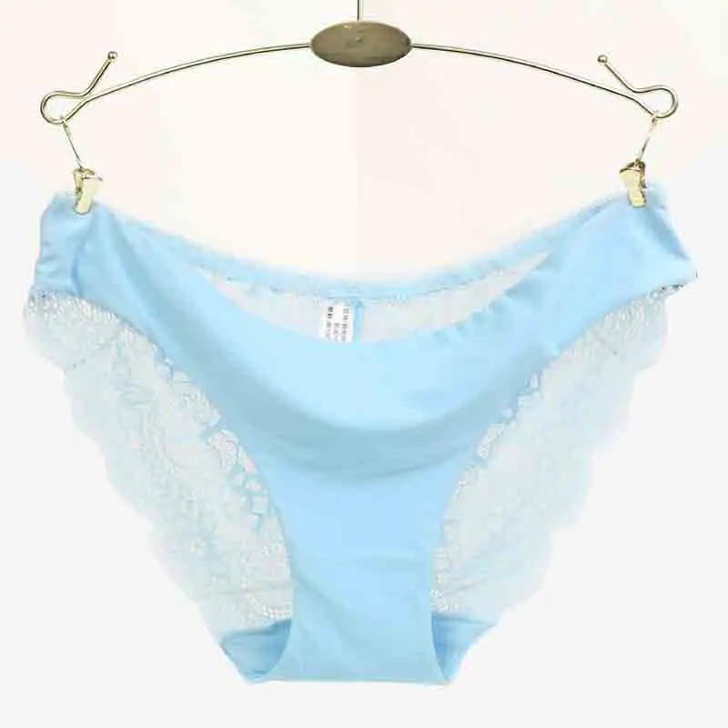 Sky Blue Цельные женские сексуальные кружевные трусики, прозрачные кружевные подштанники размера плюс S-XXL, женское нижнее белье с низкой талией - Цвет: Sky Blue