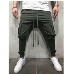 Мужские узкие брюки мужские Asymetric слоистые Jogger брюки хип хоп Уличная повседневные штаны для бега со шнурком