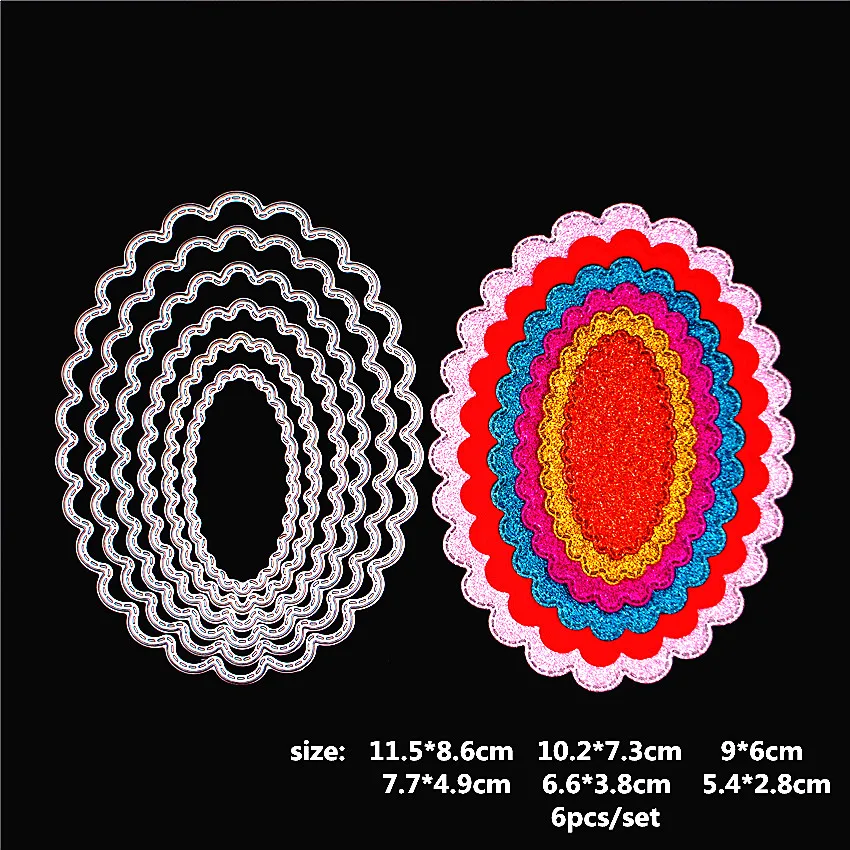

6pcs Hollow Motif Ellipse Oval Metal Cutting Dies For Scrapbooking Album Paper Cards Making Decoration Templates Frame Dies Cuts