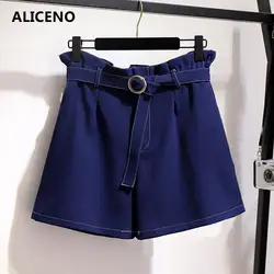 ALICENO, новинка 2019, летние, большие размеры 60-150 кг, женская одежда с высокой талией, повседневные синие шорты, свободные, стильные