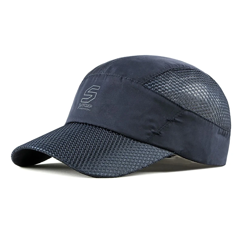 Sports Peaked Cap Summer Thin Quick Drying Breathable Hat With Adjustable Back Closure For Outdoor Running Camping Hiking - Color: Navy blue