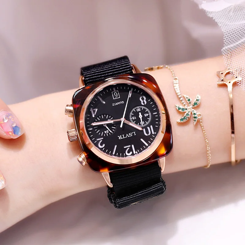 

Designer Women Watch 2019 reloj mujer Fashion Square Ladies Dress Quartz Wrist Watches For Women Nylon Strap Clock montre femme