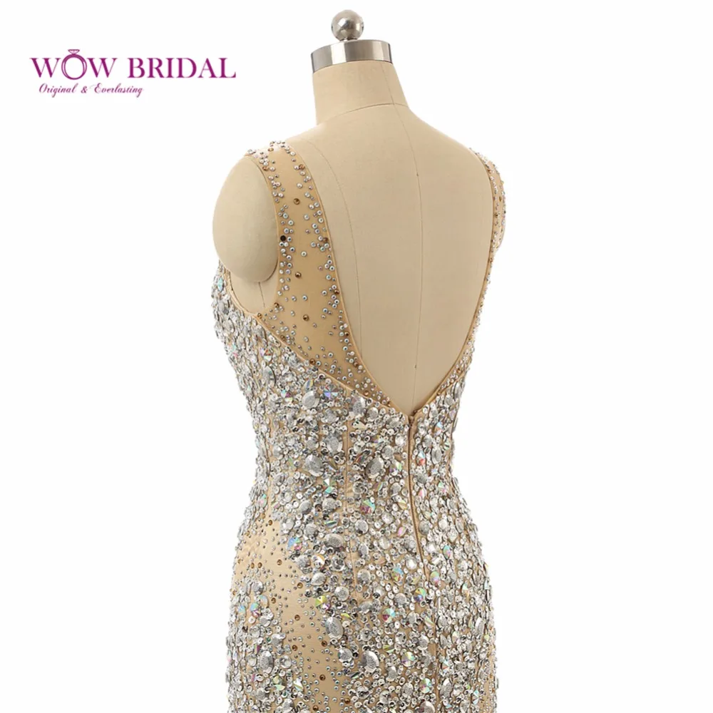 Wowbridal Бисера Кристалл Рукавов Русалка Тюль Вечернее Платье Длинные 2016 Суд Поезд
