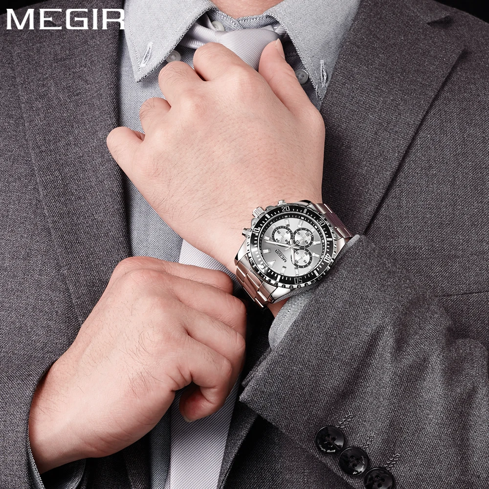 Часы Megir Мужские кварцевые с хронографом модные брендовые Роскошные спортивные